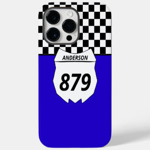 Motocross Custom Dirt Bike Number Plate on Blue iPhone 14 Pro Max Case