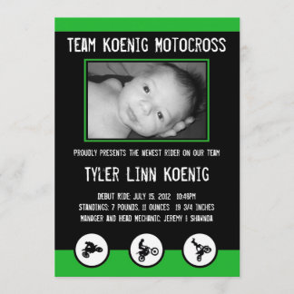 Motocross Dirt Bike Birth Announcement (Green)