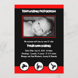 Motocross Dirt Bike Birth Announcement (Red/Black)