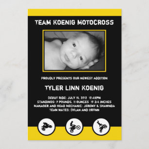 Motocross Dirt Bike Birth Announcement Yellow