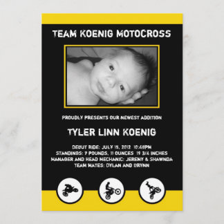 Motocross Dirt Bike Birth Announcement Yellow