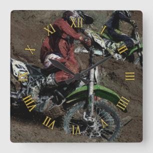 Motocross Dirt-Bike Champion Racer Square Wall Clock