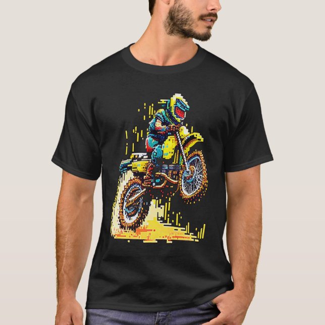 Motocross dirt bike in pixel art 2 T-Shirt (Front)