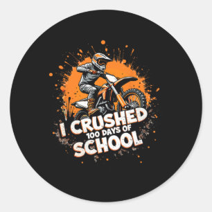 Motocross Dirt Bike Kids Youth I Crushed 100 Days Classic Round Sticker