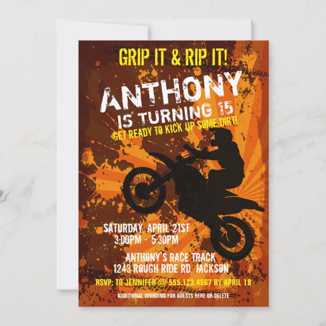Motocross Dirt Bike Race Boys Birthday Party Invit Invitation (Front)