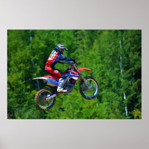 Motocross Dirt-Bike Racer Getting Air Poster