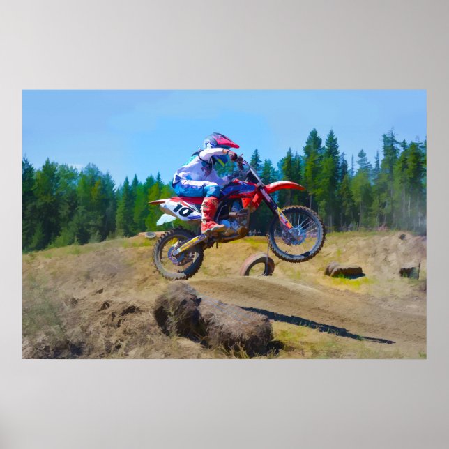 Motocross Dirt-Bike Racer One Wheeling Poster (Front)