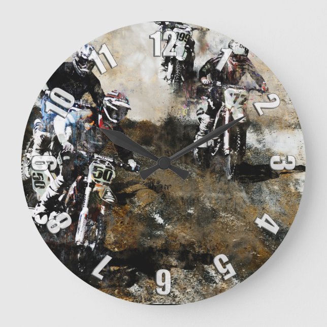 Motocross Dirt-Bike Racing Large Clock (Front)