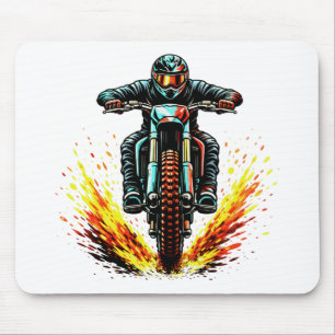 Motocross Dirt Bike Rider With Fiery Trail Extreme Mouse Pad