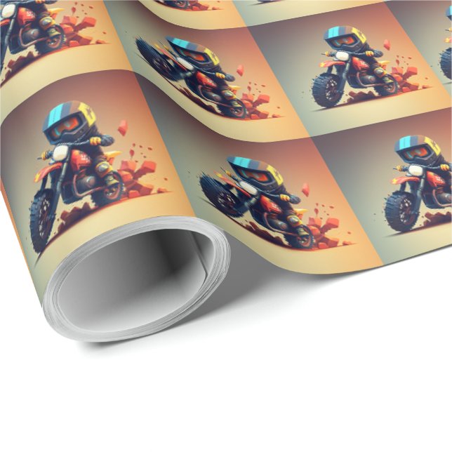 Motocross Fun Cartoon Wrapping Paper (Roll Corner)
