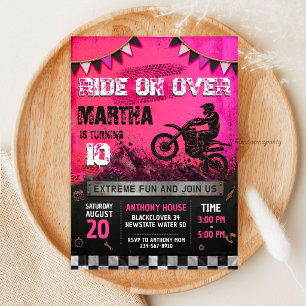 Motocross Girl Birthday - Gritty Grunge Dirt Bike Invitation