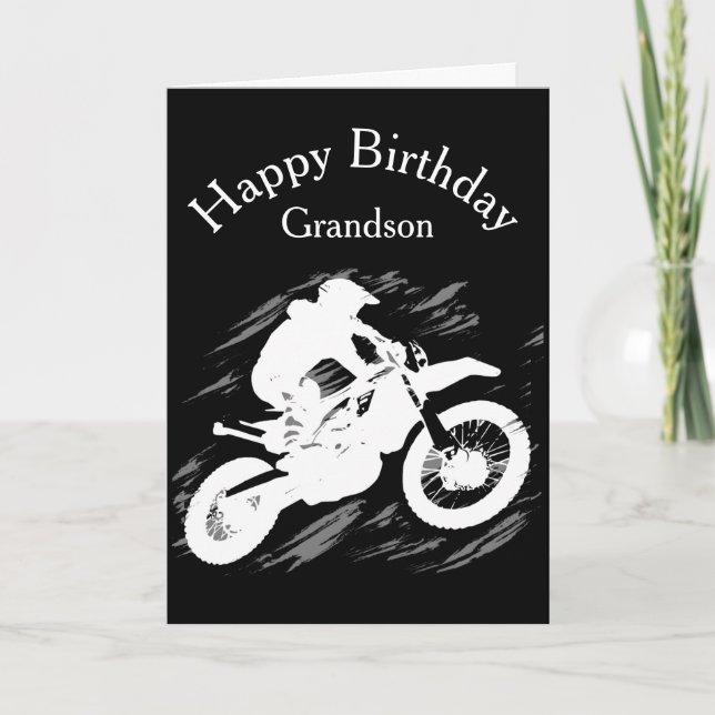 Motocross Grandson Birthday Sport Motorcycle Race Card (Front)