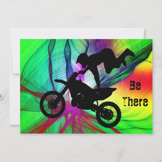 Motocross in a Psychedelic Spider Web Invitation (Front)