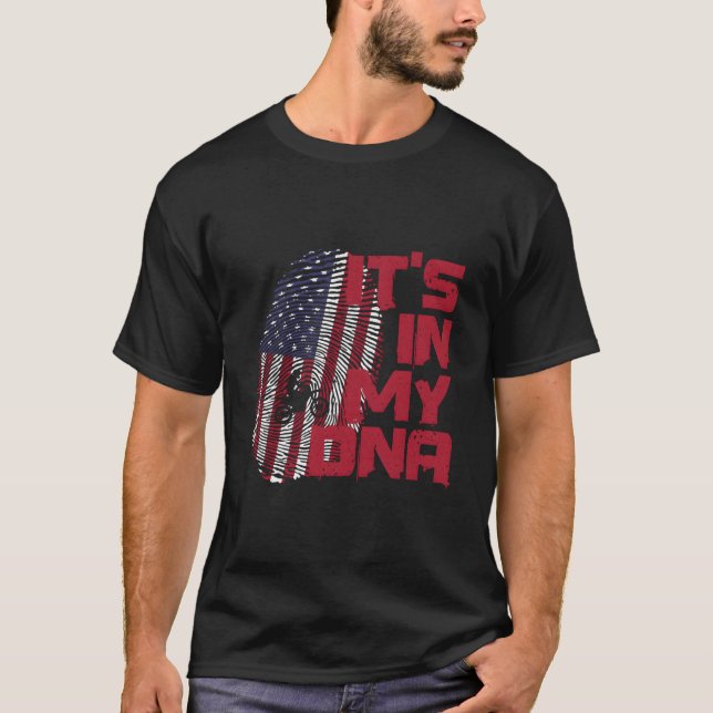 Motocross In Dna Fingerprint American Patriot 4Th  T-Shirt (Front)