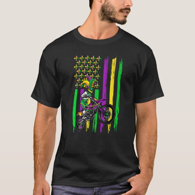 Motocross Jester Hat Retro American Flag Mardi Gra T-Shirt (Front)