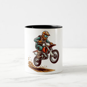 Motocross jump illustration-off-road Two-Tone coffee mug