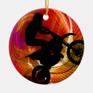 Motocross Light Streaks in a Windtunnel Ceramic Tree Decoration