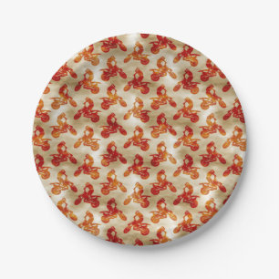 Motocross Love Motorcycle Pattern Biker Orange Paper Plate