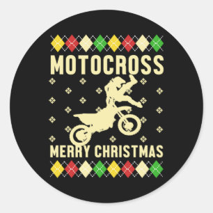 Motocross Merry Christmas Ugly Xmas Motorcycle Gif Classic Round Sticker