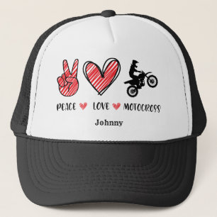 MOTOCROSS Peace Love Personalised Trucker Hat