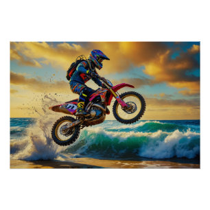Motocross Racer at Beach Race II Poster