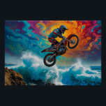 Motocross Racer Coastal Event Poster<br><div class="desc">About "Riding the Breakers" - A champion motocross racer skillfully negotiates breaking waves and treacherous rocks at a Motocross race at a national coastal MotoX course for champions.  Great fun for kids and sportspeople of all ages.</div>