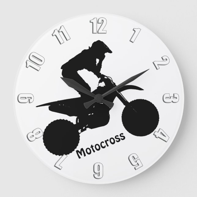 Motocross Racer Silhouette Large Clock (Front)