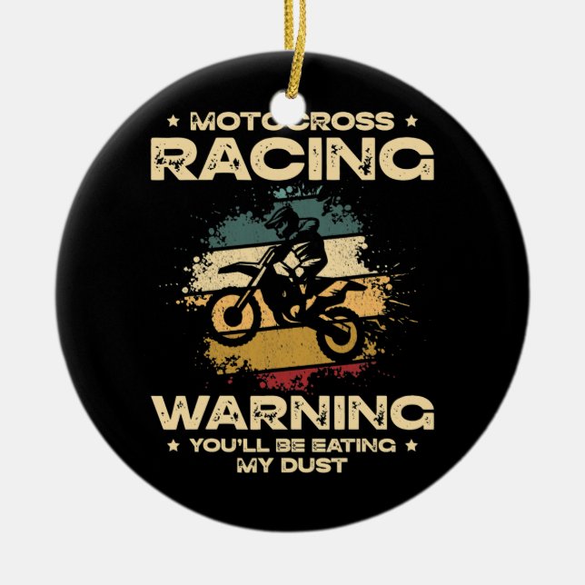 Motocross Racing Retro Dirt Bike Motorcycle Ceramic Ornament (Front)