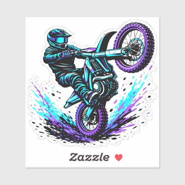 Motocross Rider Doing Wheelie in Vibrant Motion (Sheet)