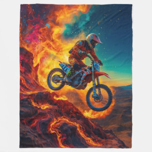 Motocross Rider Escaping Fire Fleece Blanket