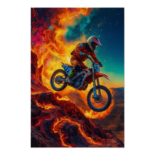 Motocross Rider Escaping Fire Poster (Front)