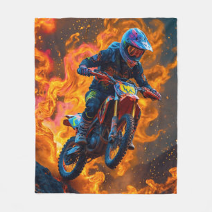 Motocross Rider on a Volcano Fleece Blanket