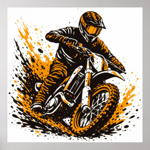 Motocross Rider Power Sliding Through Mud Poster