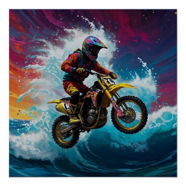 Motocross Rider Racing the Waves Poster (Front)