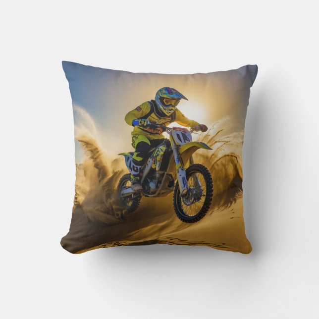 Motocross Rider Riding in the Dunes Cushion (Front)