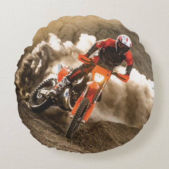 Motocross Rider Round Cushion (Front)