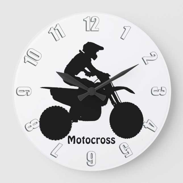 Motocross Rider Silhouette Large Clock (Front)