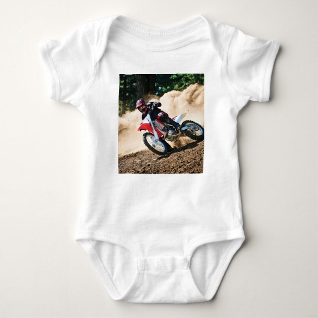 Motocross rider throw pillow baby bodysuit (Front)