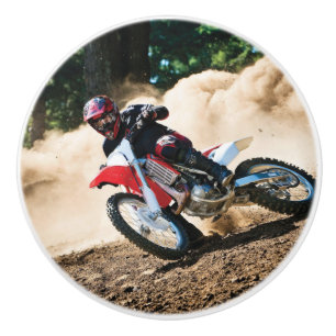 Motocross rider throw pillow ceramic knob