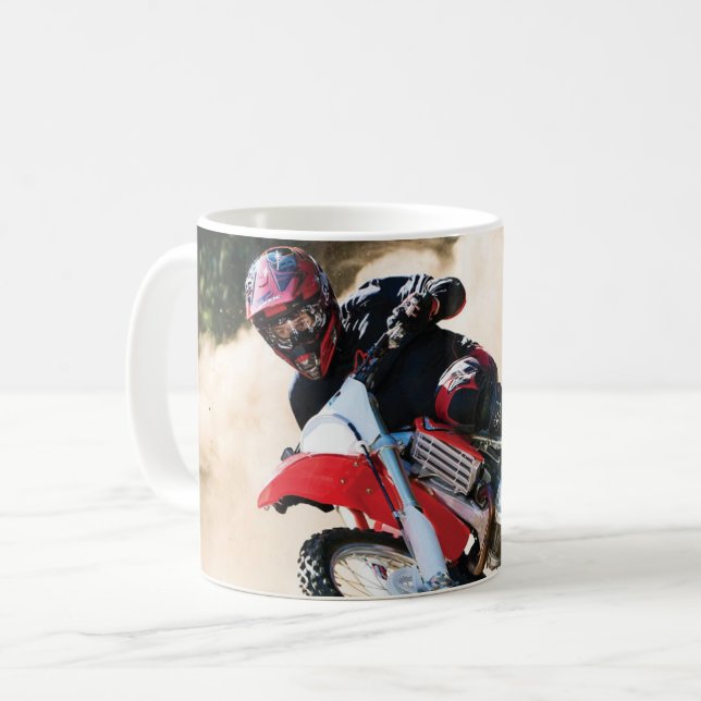 Motocross rider throw pillow coffee mug (Front Left)