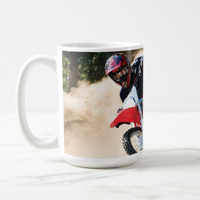 Motocross rider throw pillow coffee mug (Left)