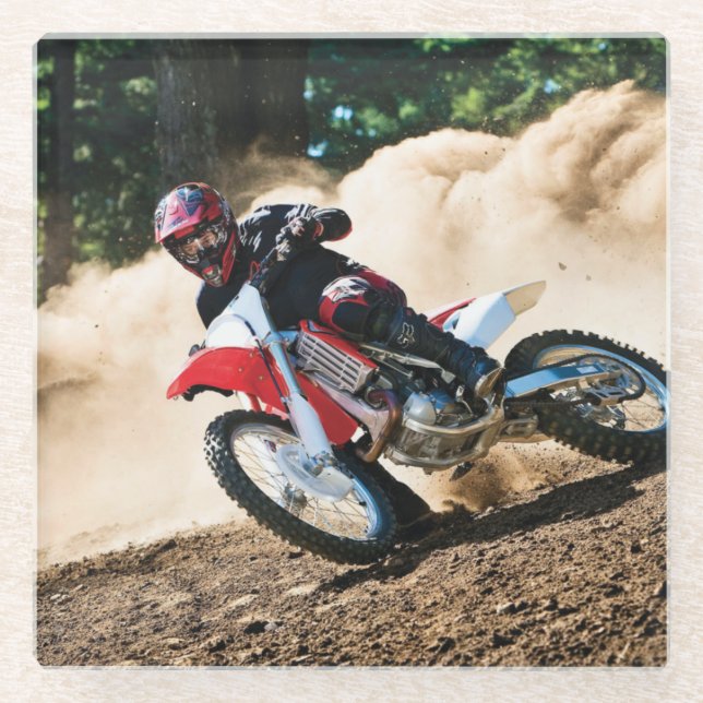 Motocross rider throw pillow glass coaster (Front)