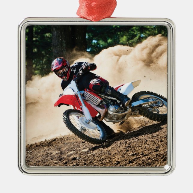 Motocross rider throw pillow metal ornament (Front)