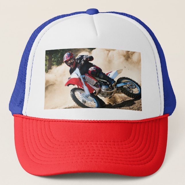 Motocross rider throw pillow trucker hat (Front)