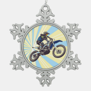 Motocross Snowflake Pewter Christmas Ornament