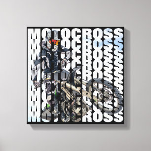 Motocross Sports Dirt Biker Photo Typography Canvas Print