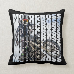 Motocross Sports Dirt Biker Photo Typography Cushion