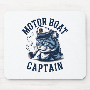 Motor Boat Captain Cat Shirt Funny Fishing Pontoon Mouse Pad