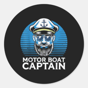Motor Boat Captain Cool Nautical Retro Sailor Ocea Classic Round Sticker