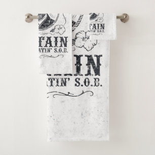Motor Boat Captain Funny Pontoon Boating Bath Towel Set